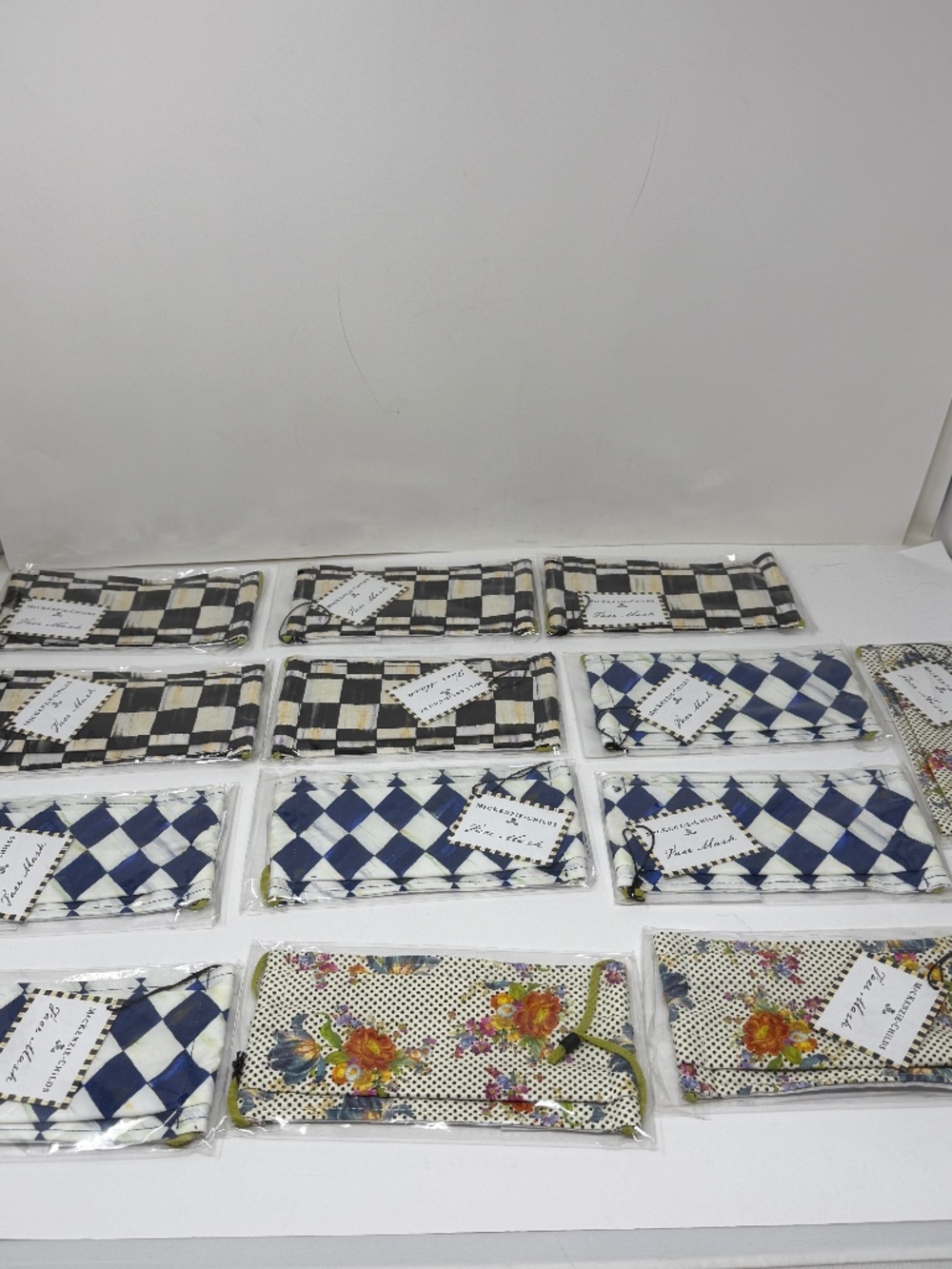 MacKenzie-Childs 13 Lot Cotton Face Masks Royal Harlequin Courtly Check Flower
